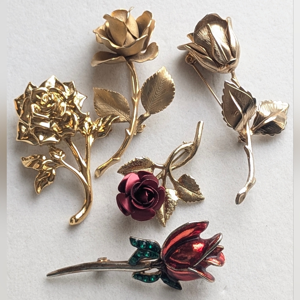 5 Floral Romantic Vintage Rose Brooches